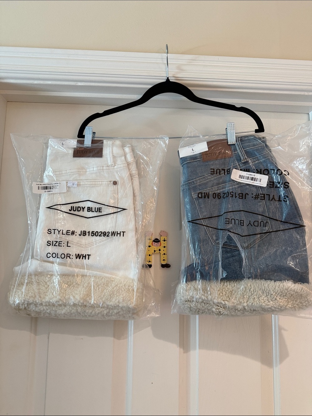 Judy Blue White and Light Blue Sherpa Cuffed Straight Leg Jeans